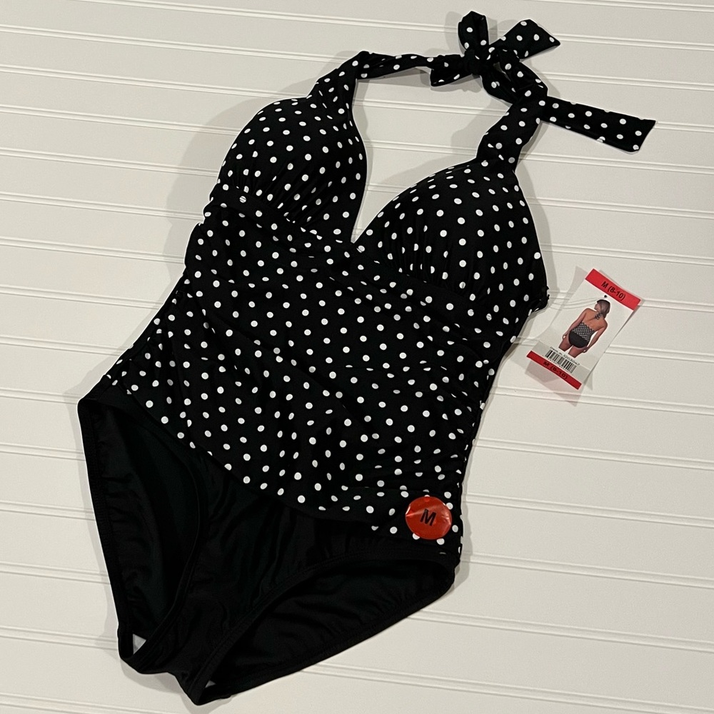 Black and White Polka Dot One Piece Swimsuit